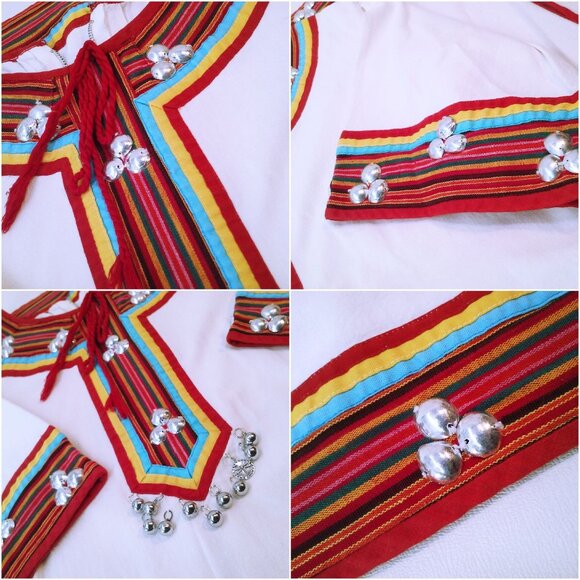 Vintage Ethnic Boho Tribal Kaftan Maxi Dress -M(10) Embellished Striped Dangles - Picture 6 of 10